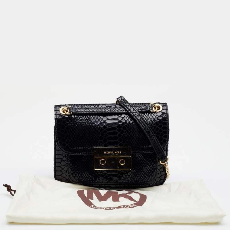 Michael Kors Black Python Effect Leather Sloan Shoulder Bag For Women - Image 10