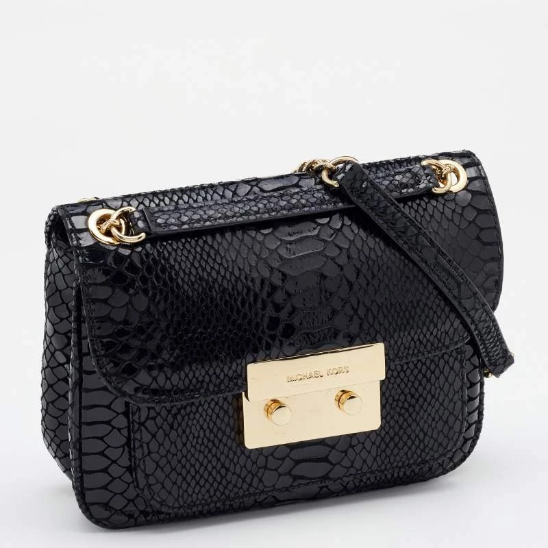 Michael Kors Black Python Effect Leather Sloan Shoulder Bag For Women - Image 3