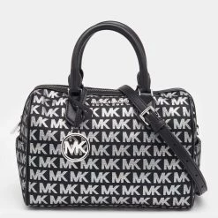 Michael Kors Black Jacquard And Leather Bedford Boston Bag For Women