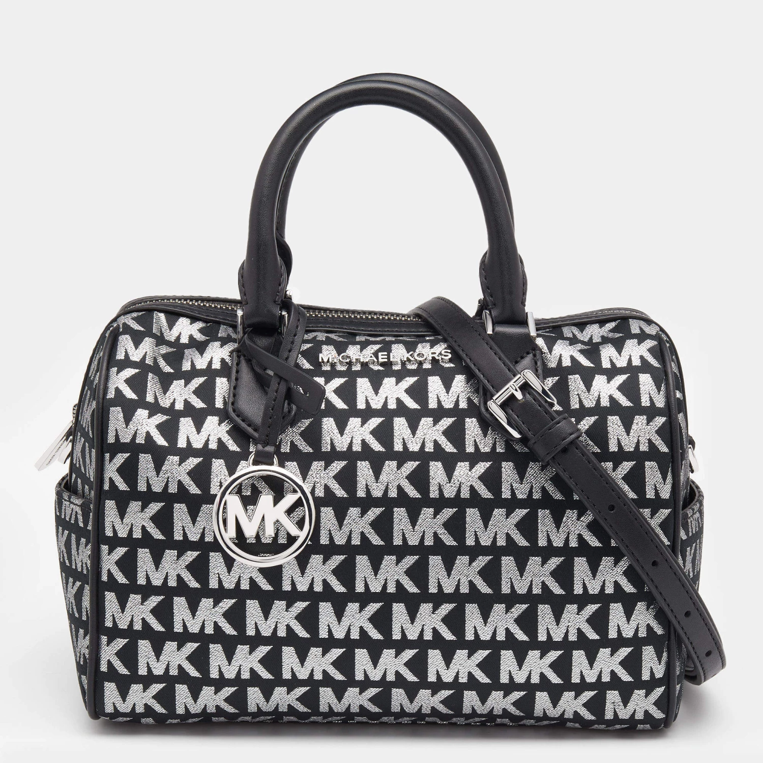 Michael Kors Black Jacquard And Leather Bedford Boston Bag For Women