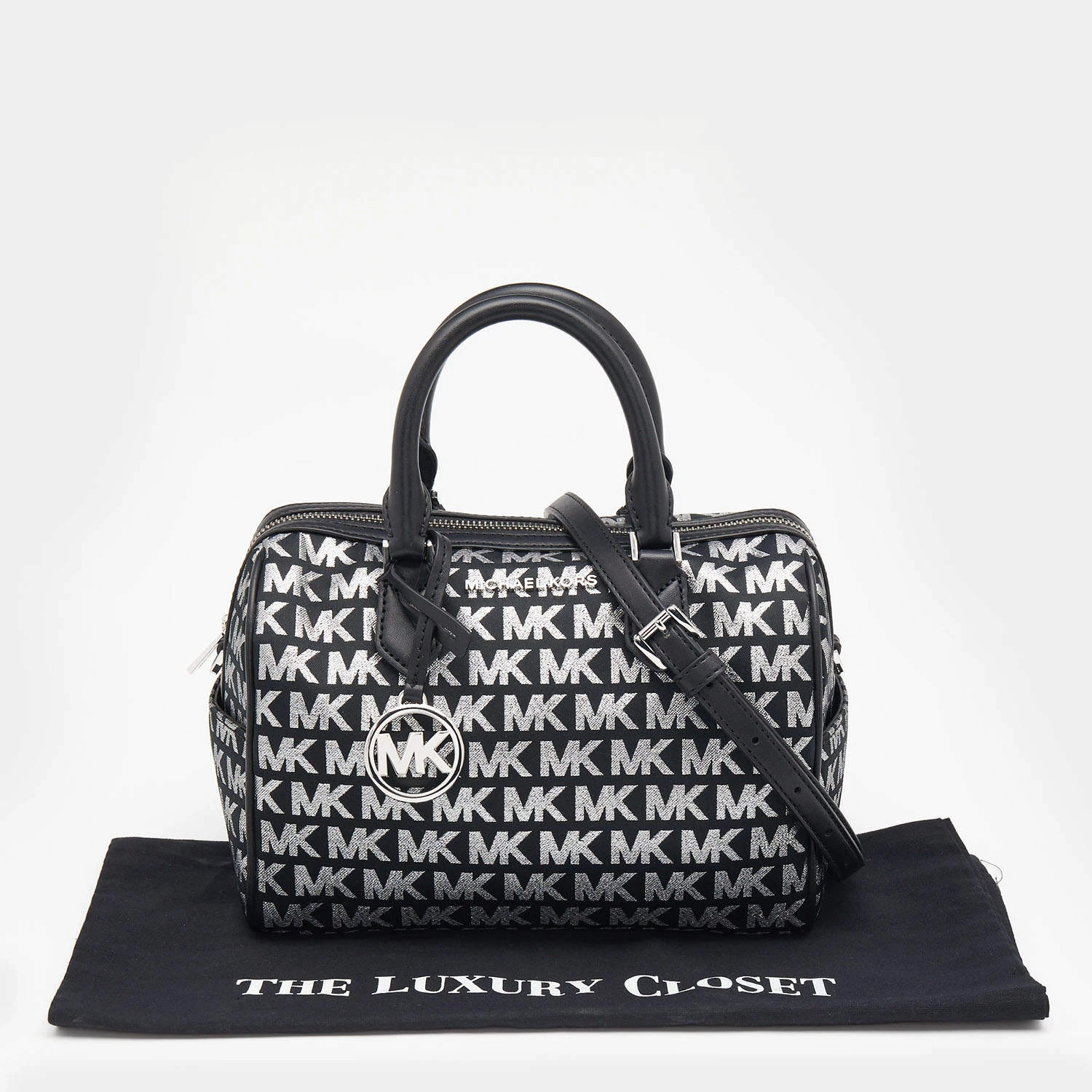 Michael Kors Black Jacquard And Leather Bedford Boston Bag For Women - Image 9