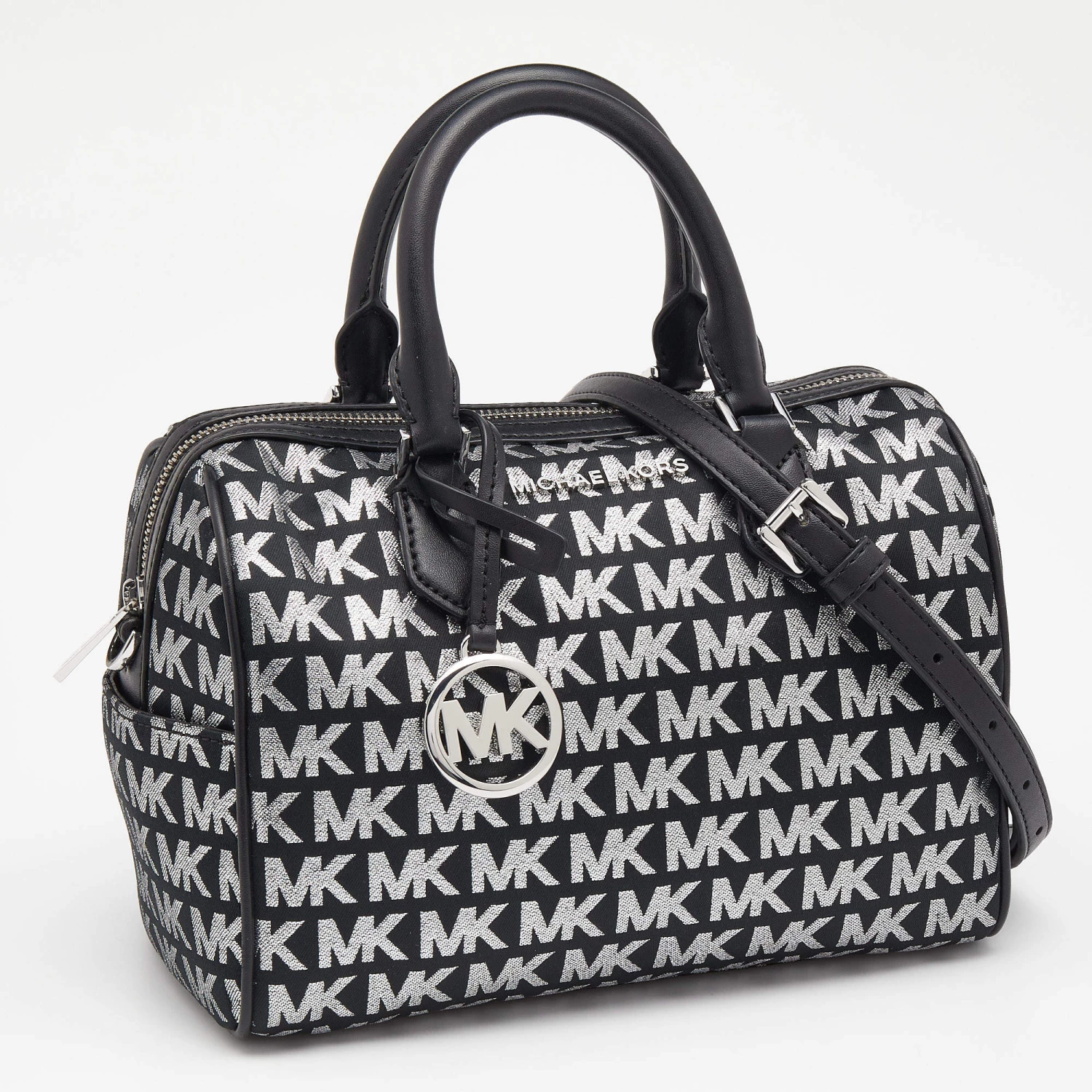 Michael Kors Black Jacquard And Leather Bedford Boston Bag For Women - Image 3