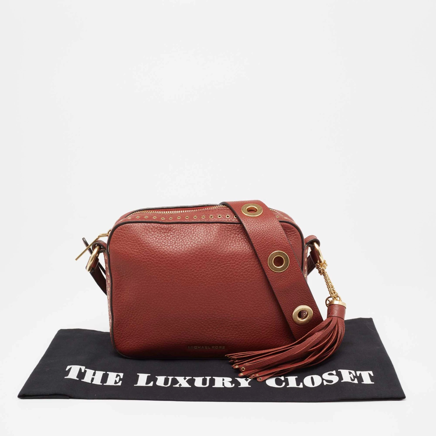 Michael Kors Brick Brown Leather Brooklyn Camera Shoulder Bag For Women - Image 11