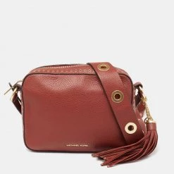 Michael Kors Brick Brown Leather Brooklyn Camera Shoulder Bag For Women