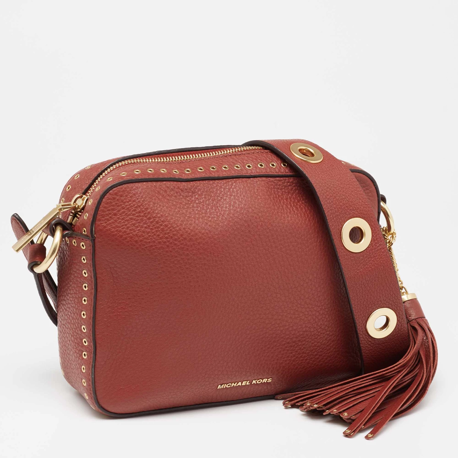 Michael Kors Brick Brown Leather Brooklyn Camera Shoulder Bag For Women - Image 3