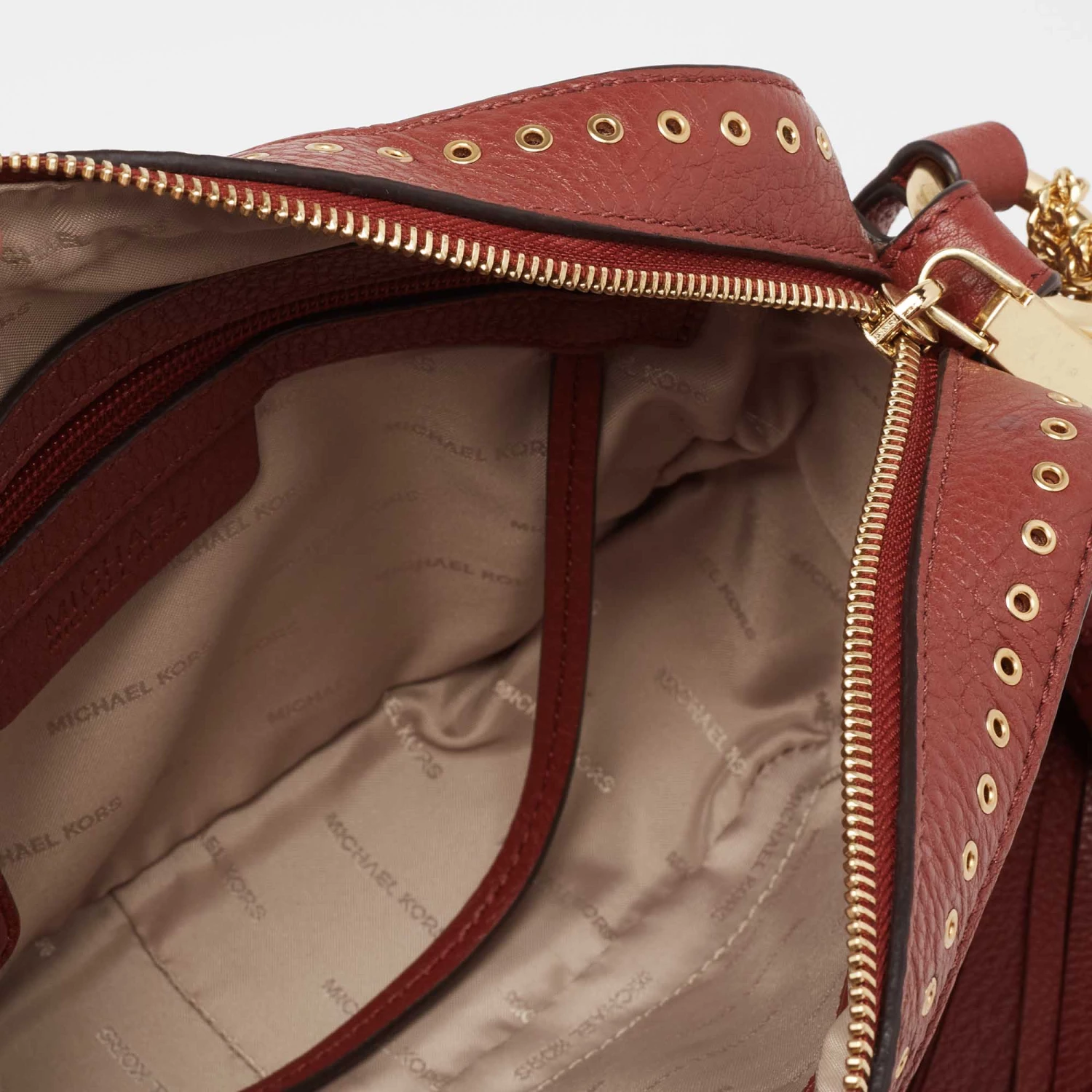 Michael Kors Brick Brown Leather Brooklyn Camera Shoulder Bag For Women - Image 8