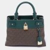 Michael Kors Brown/Green Signature Coated Canvas And Leather Gramercy Tote For Women