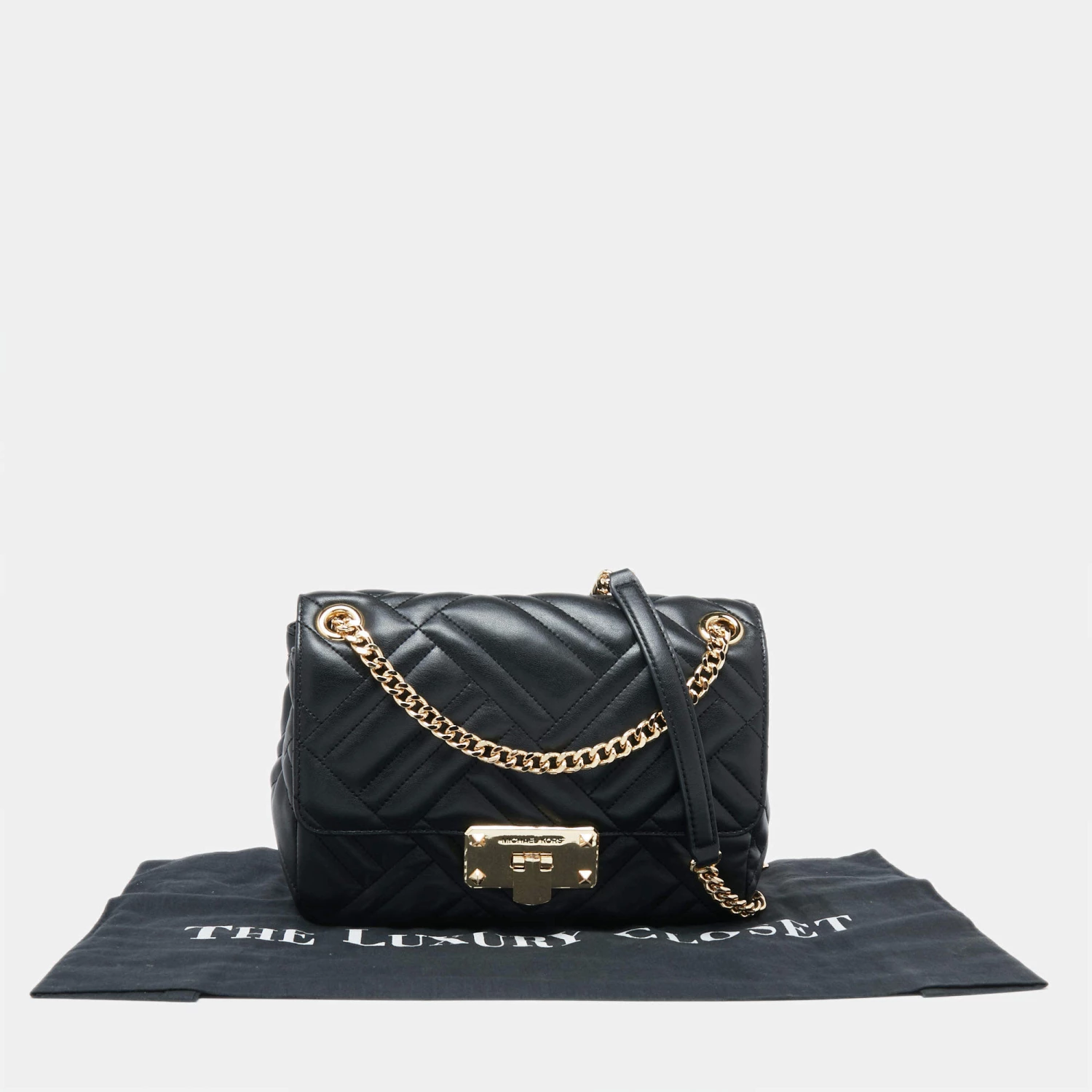 Michael Kors Black Leather Medium Peyton Shoulder Bag For Women - Image 9