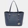 Michael Kors Navy Blue Leather Small Jet Set Travel Tote For Women