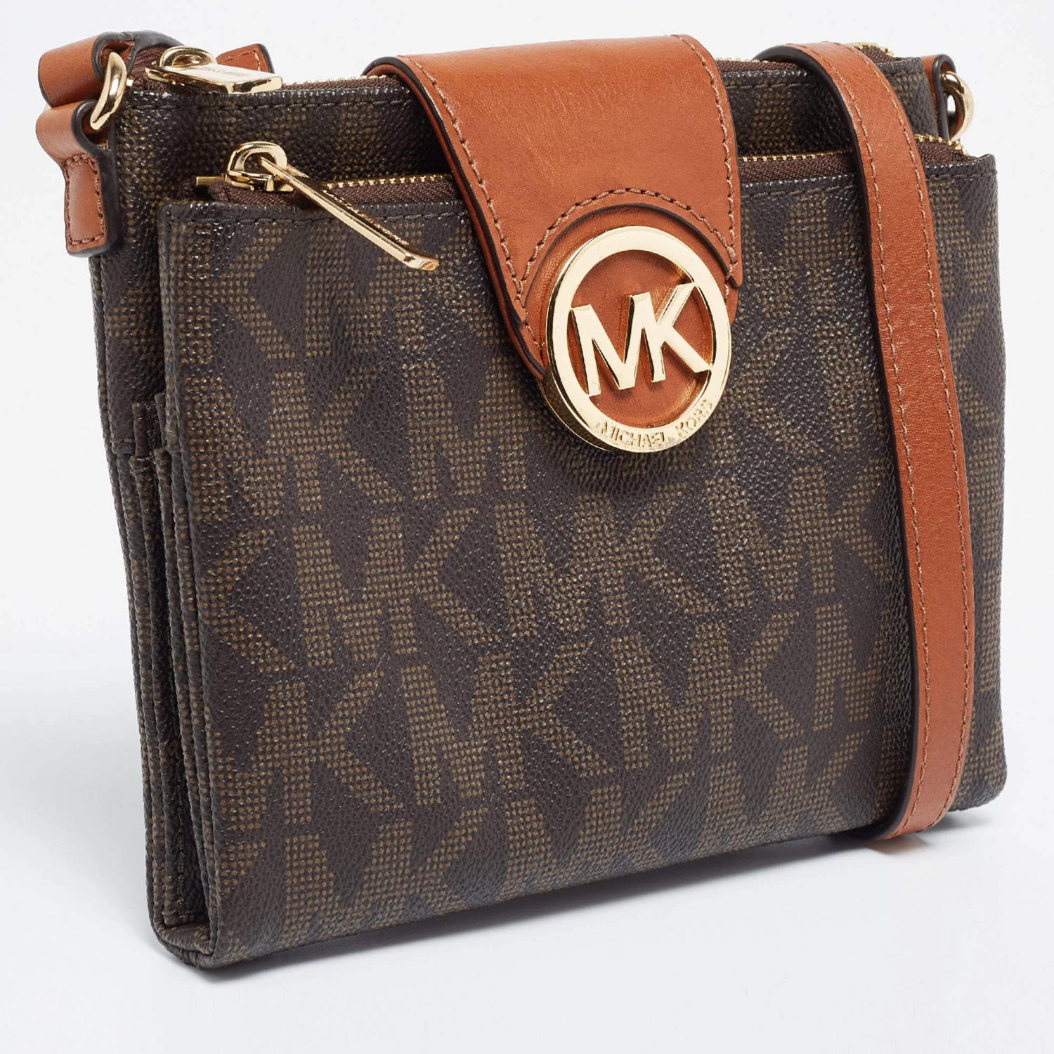 Michael Kors Brown Signature Coated Canvas And Leather Fulton Crossbody Bag For Women - Image 3