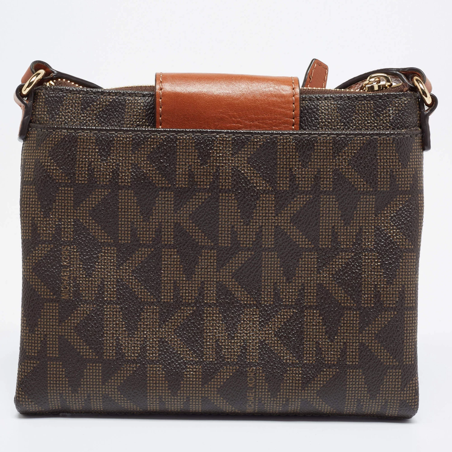 Michael Kors Brown Signature Coated Canvas And Leather Fulton Crossbody Bag For Women - Image 4