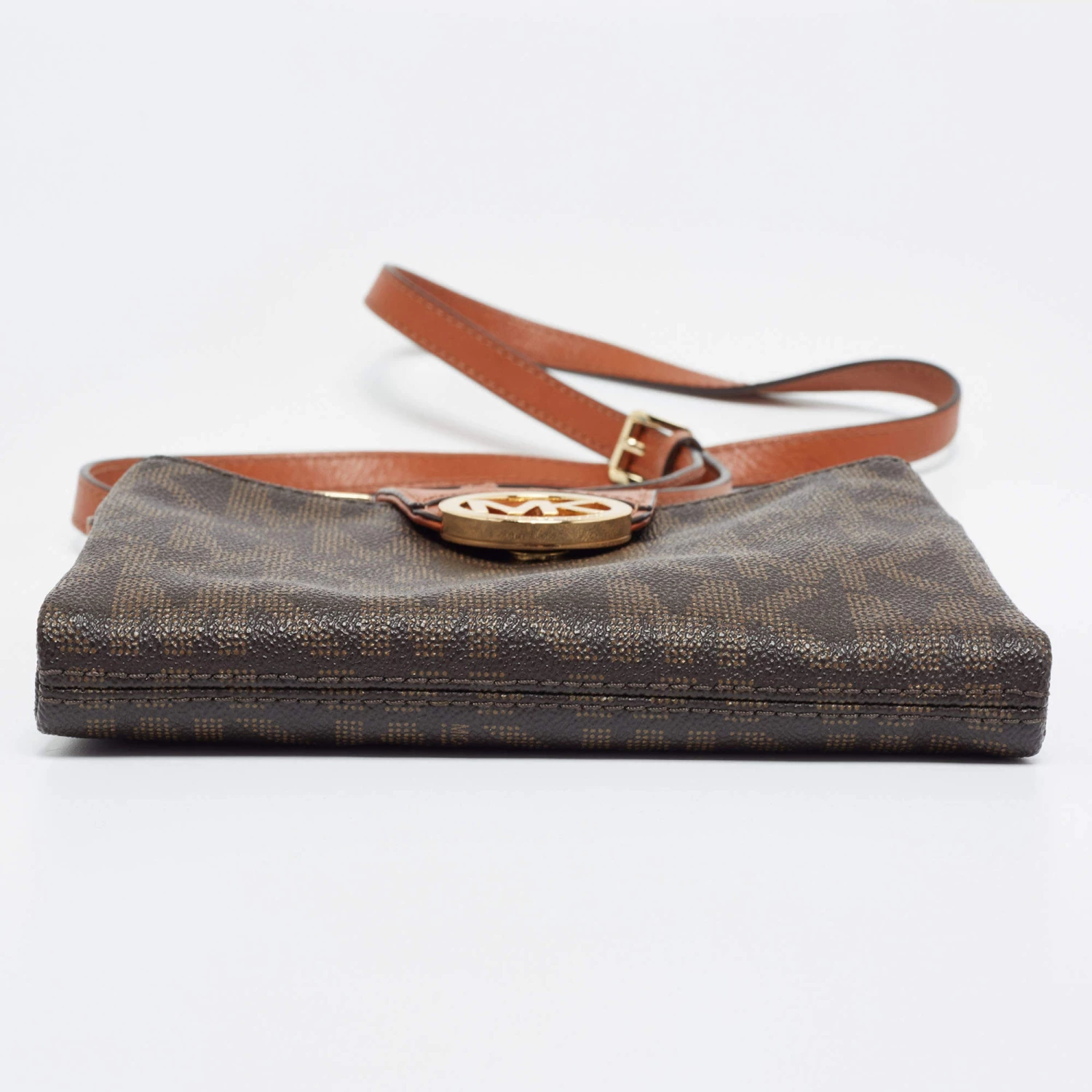 Michael Kors Brown Signature Coated Canvas And Leather Fulton Crossbody Bag For Women - Image 6