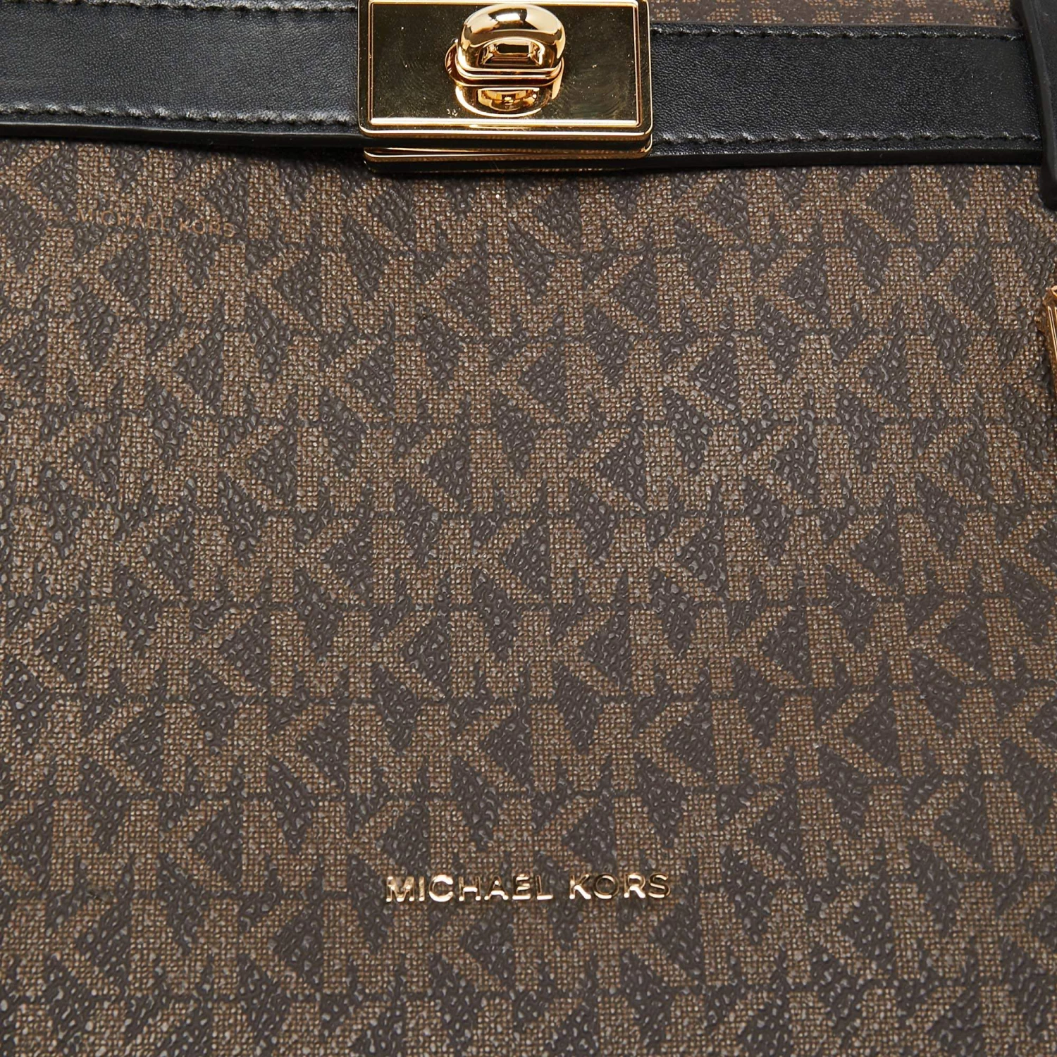 Michael Kors Brown/Black Signature Coated Canvas And Leather Mini Tatiana Tote For Women - Image 5