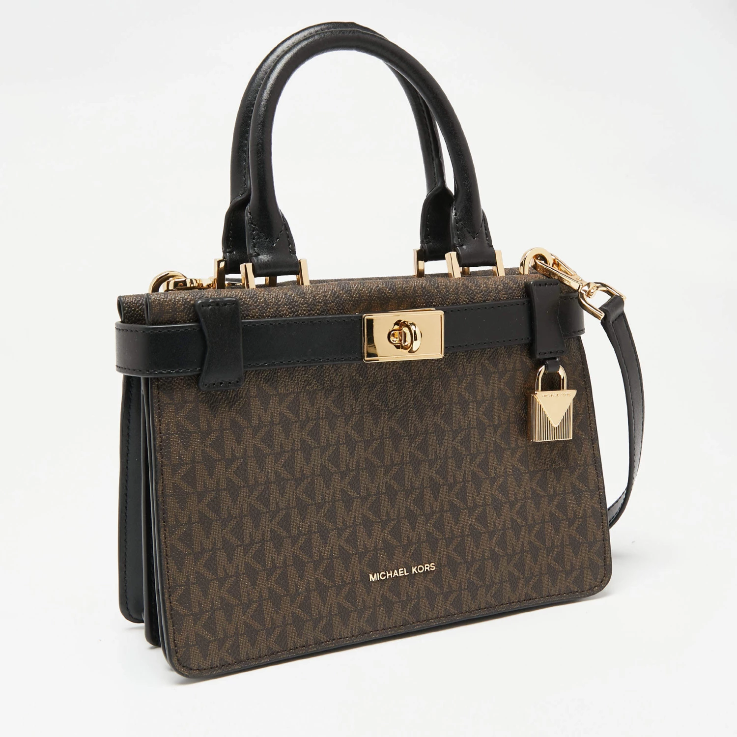 Michael Kors Brown/Black Signature Coated Canvas And Leather Mini Tatiana Tote For Women - Image 3