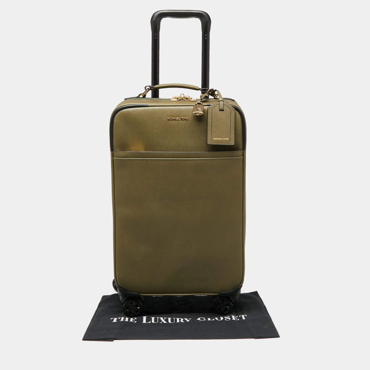 Michael Kors Olive Green Leather Jet Set Logo Luggage For Women - Image 11