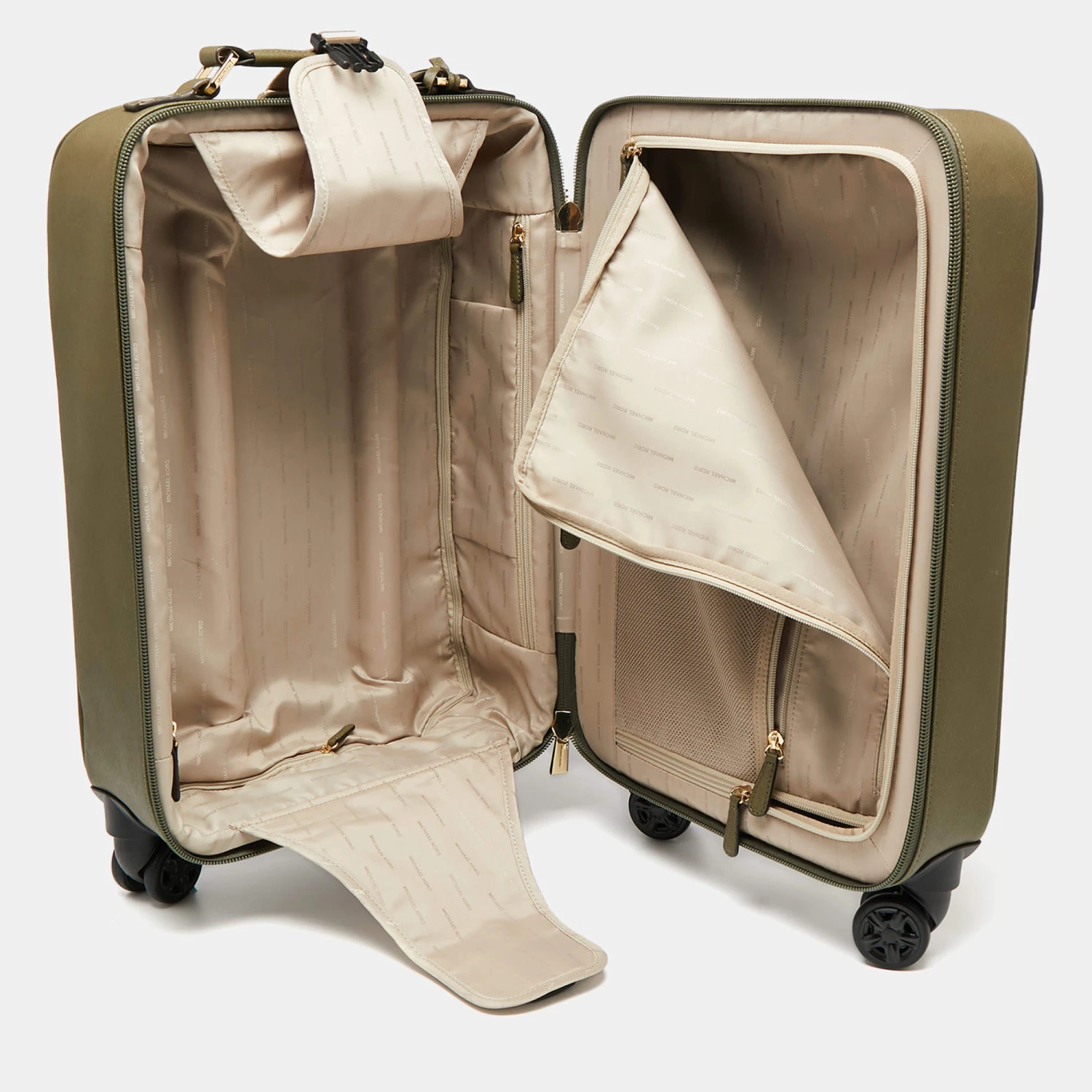 Michael Kors Olive Green Leather Jet Set Logo Luggage For Women - Image 9