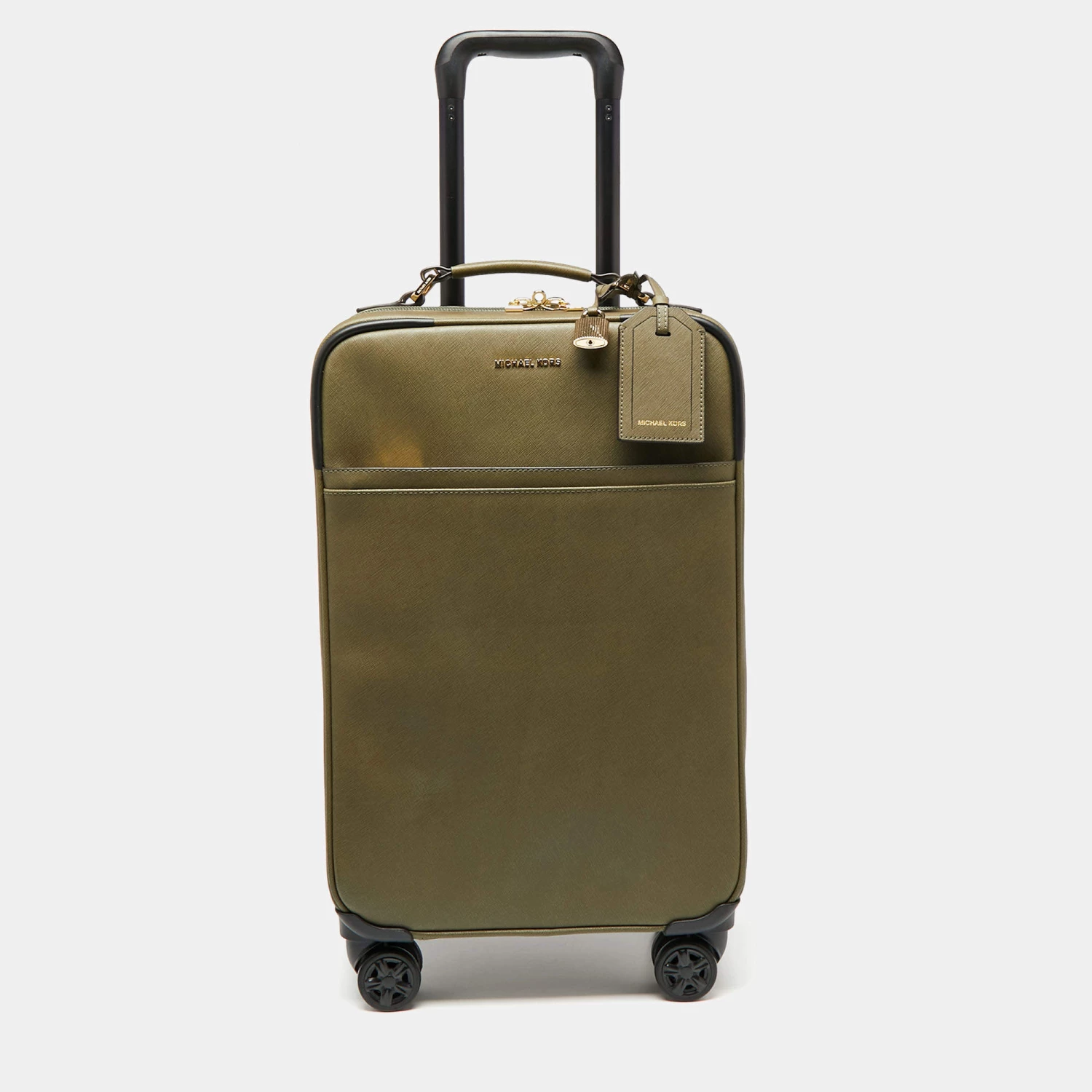 Michael Kors Olive Green Leather Jet Set Logo Luggage For Women