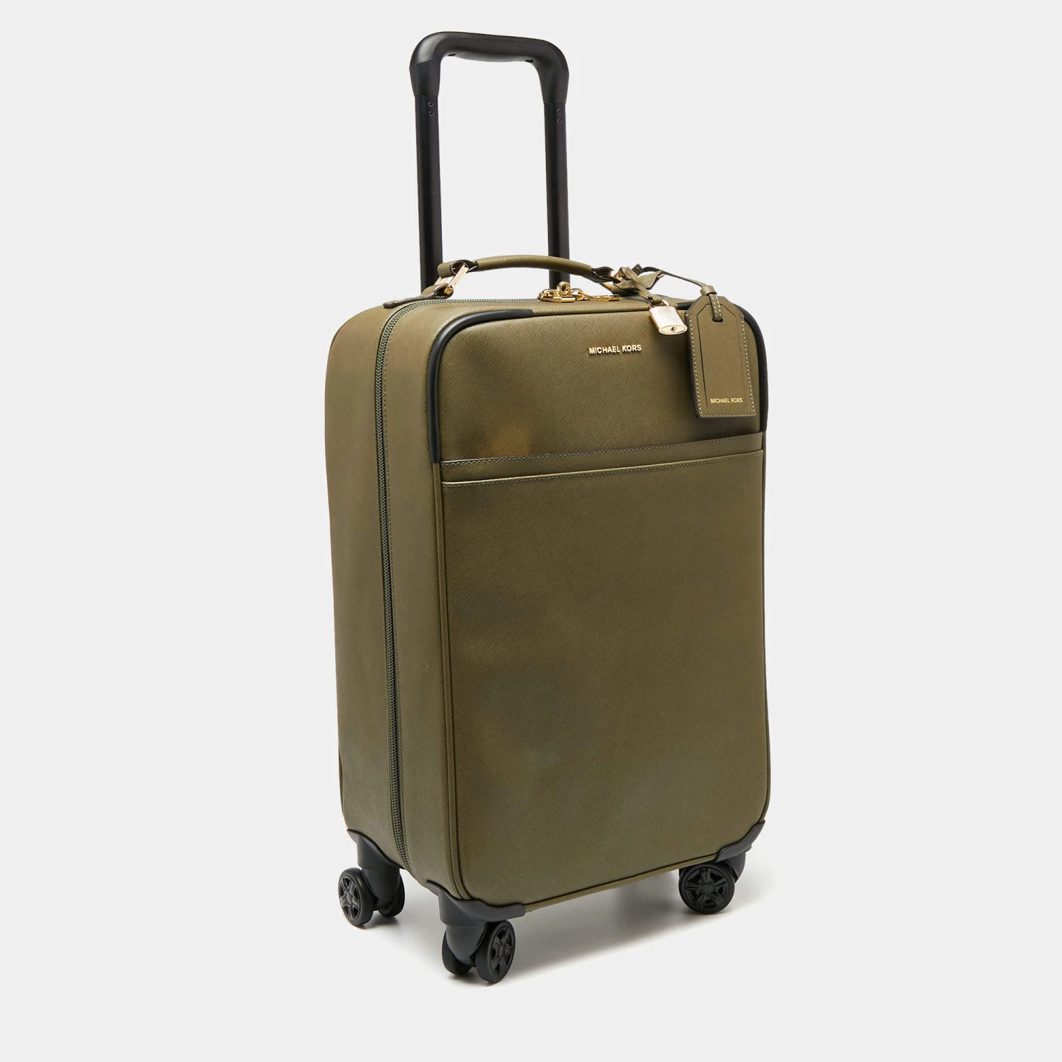 Michael Kors Olive Green Leather Jet Set Logo Luggage For Women - Image 3