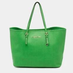 Michael Kors Green Saffiano Leather Large Jet Set Travel Tote For Women