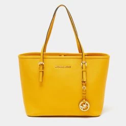 Michael Kors Mustard Saffiano Leather Small Jet Set Travel Tote For Women