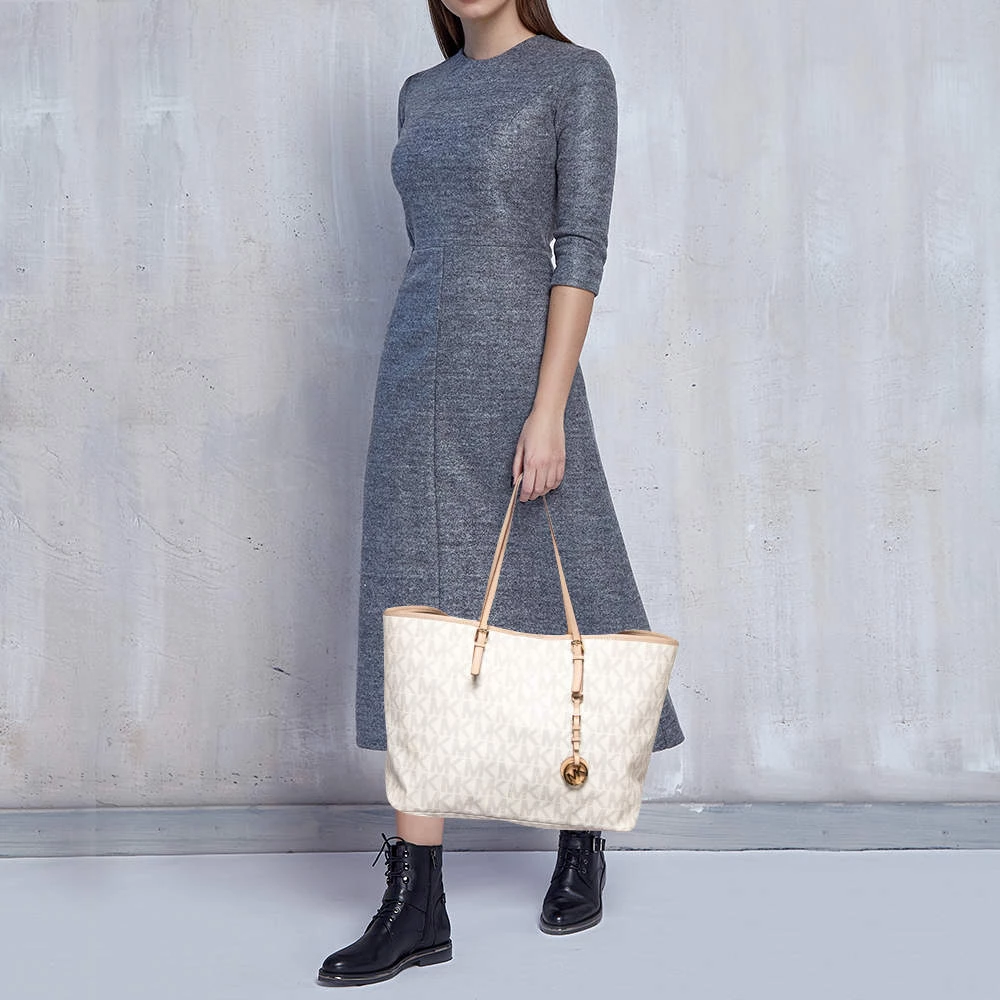 Michael Kors Off White Signature Coated Canvas And Leather Travel Tote For Women - Image 2