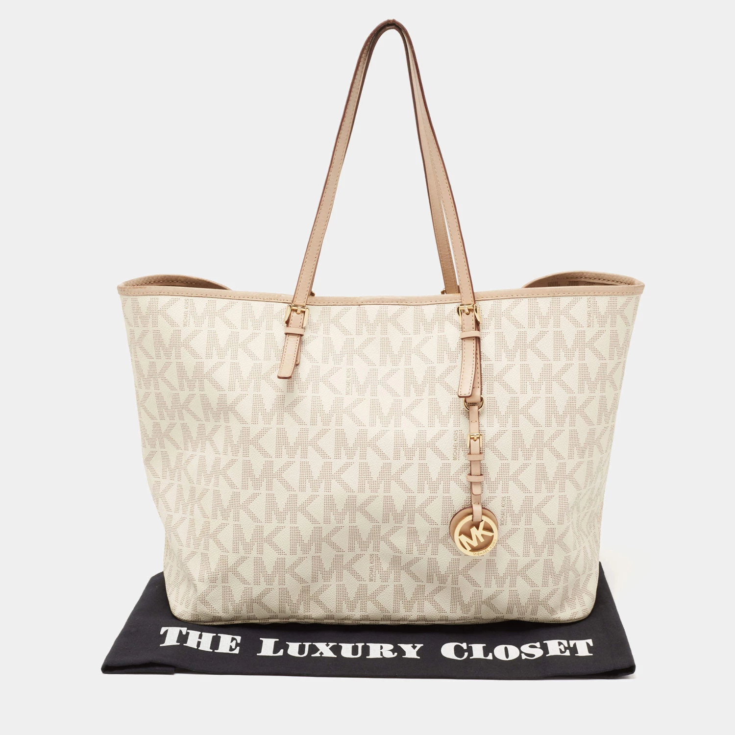 Michael Kors Off White Signature Coated Canvas And Leather Travel Tote For Women - Image 12