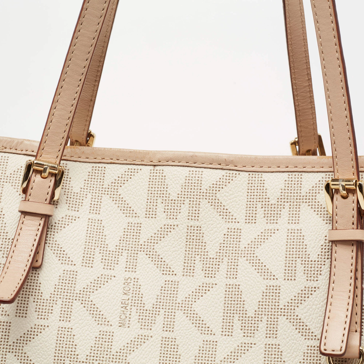 Michael Kors Off White Signature Coated Canvas And Leather Travel Tote For Women - Image 5