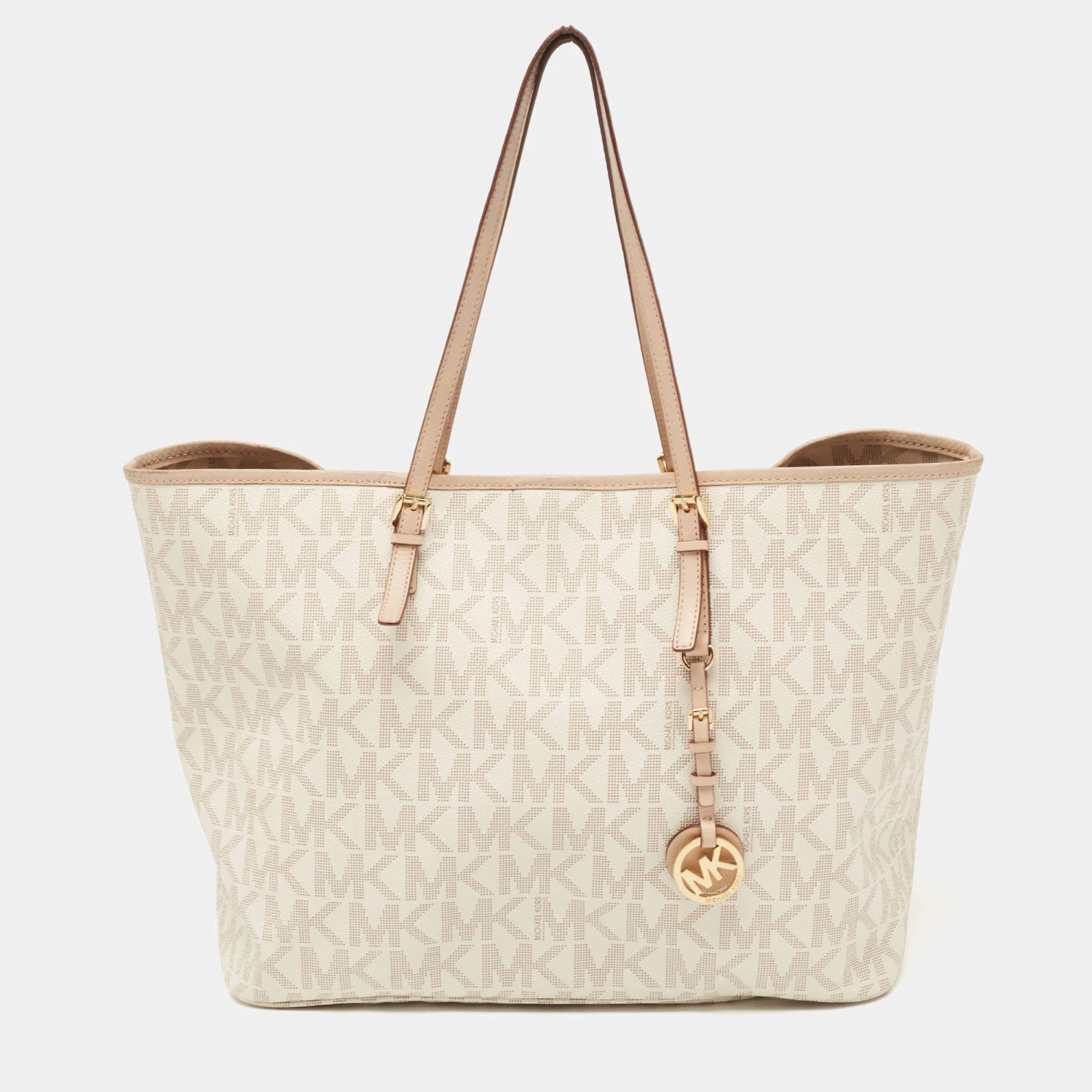 Michael Kors Off White Signature Coated Canvas And Leather Travel Tote For Women