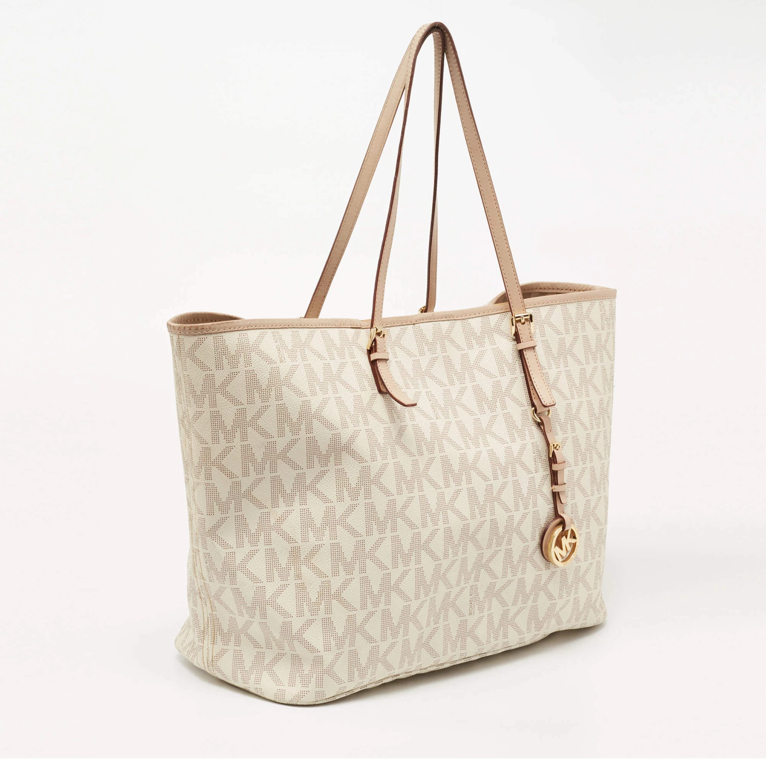 Michael Kors Off White Signature Coated Canvas And Leather Travel Tote For Women - Image 3