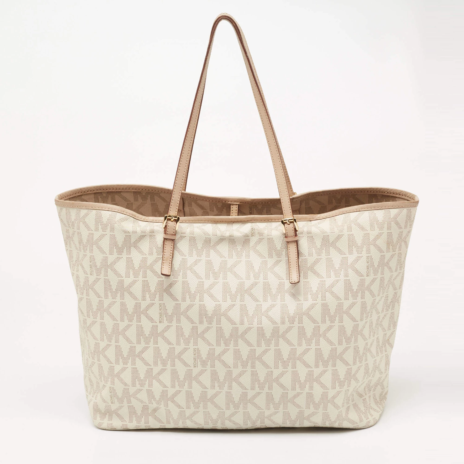 Michael Kors Off White Signature Coated Canvas And Leather Travel Tote For Women - Image 4