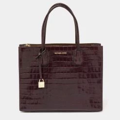 Michael Kors Purple Croc Embossed Leather Mercer Tote For Women