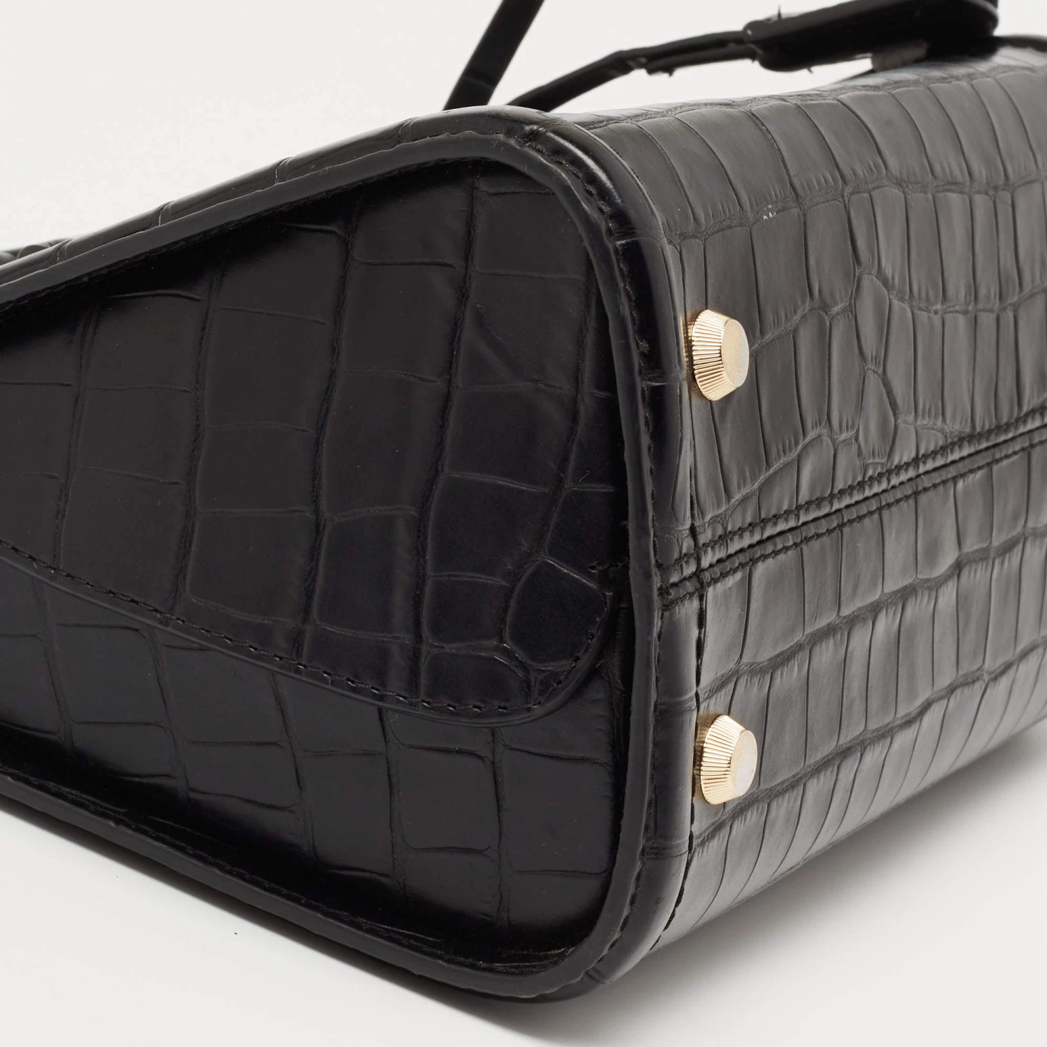 Michael Kors Black Croc Embossed Leather Satchel For Women - Image 11