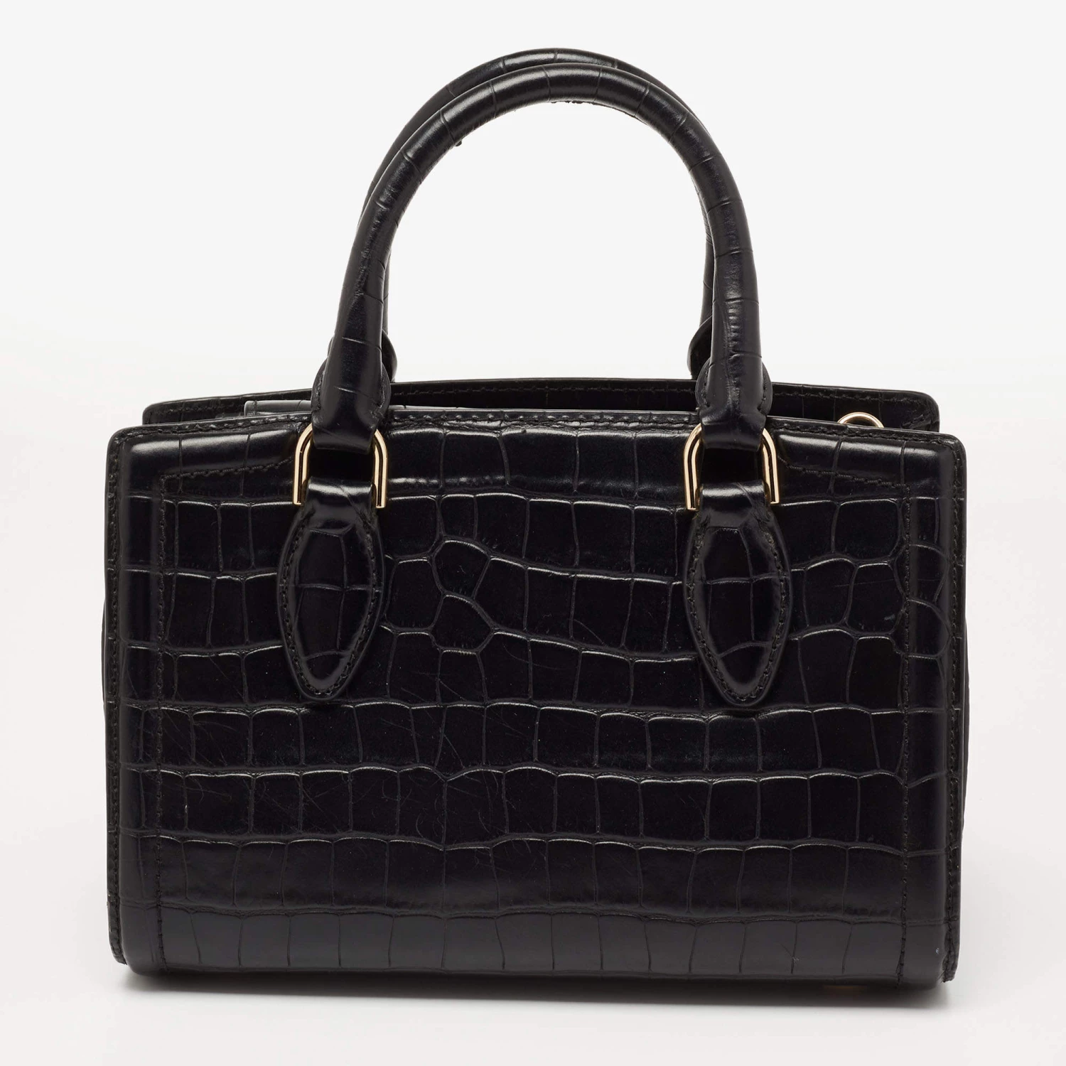 Michael Kors Black Croc Embossed Leather Satchel For Women - Image 4