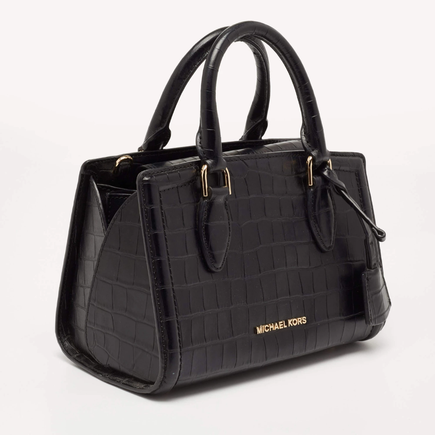 Michael Kors Black Croc Embossed Leather Satchel For Women - Image 3
