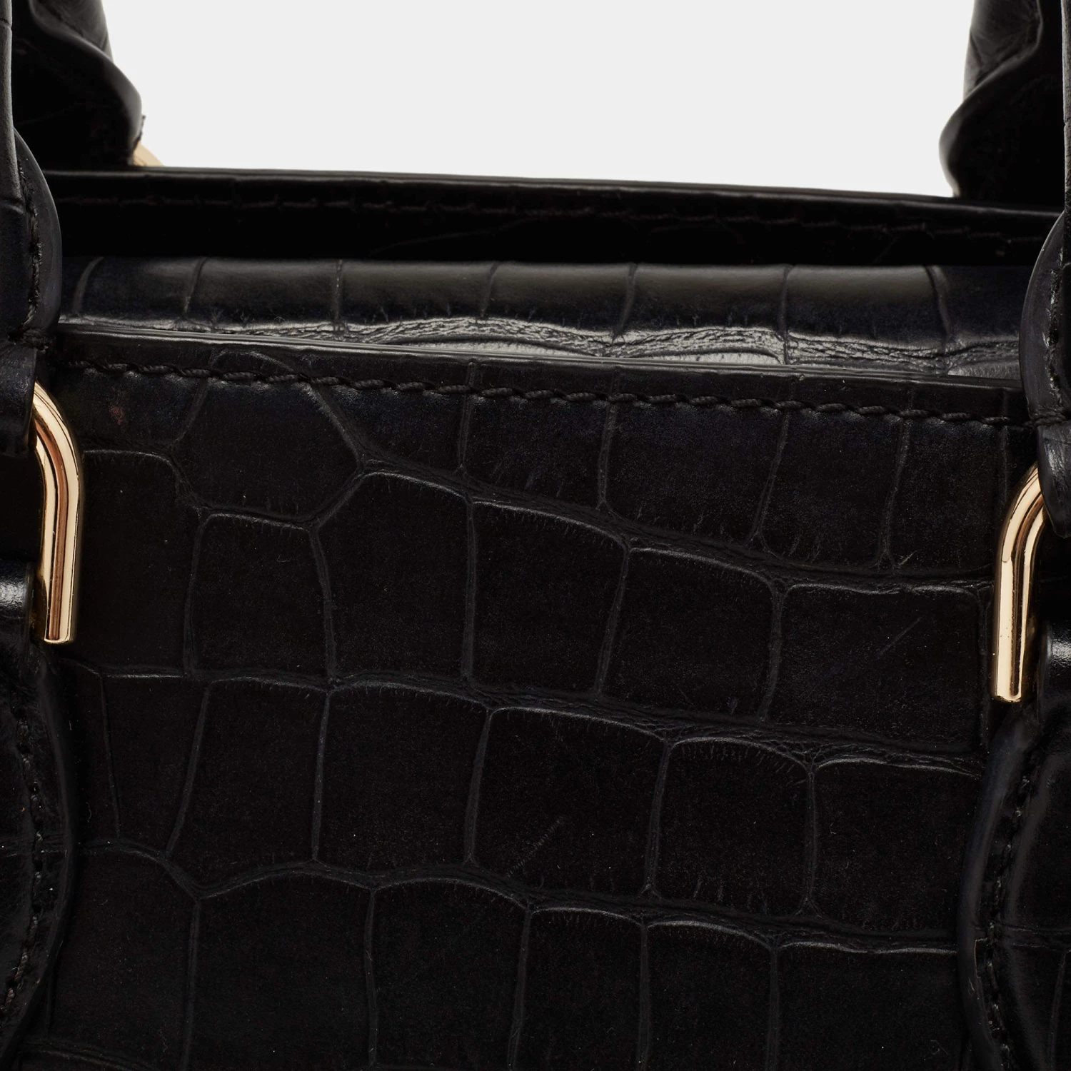Michael Kors Black Croc Embossed Leather Satchel For Women - Image 5