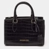 Michael Kors Black Croc Embossed Leather Satchel For Women