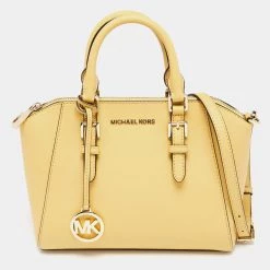 Michael Kors Butter Yellow Safiano Leather Medium Ciara Satchel For Women