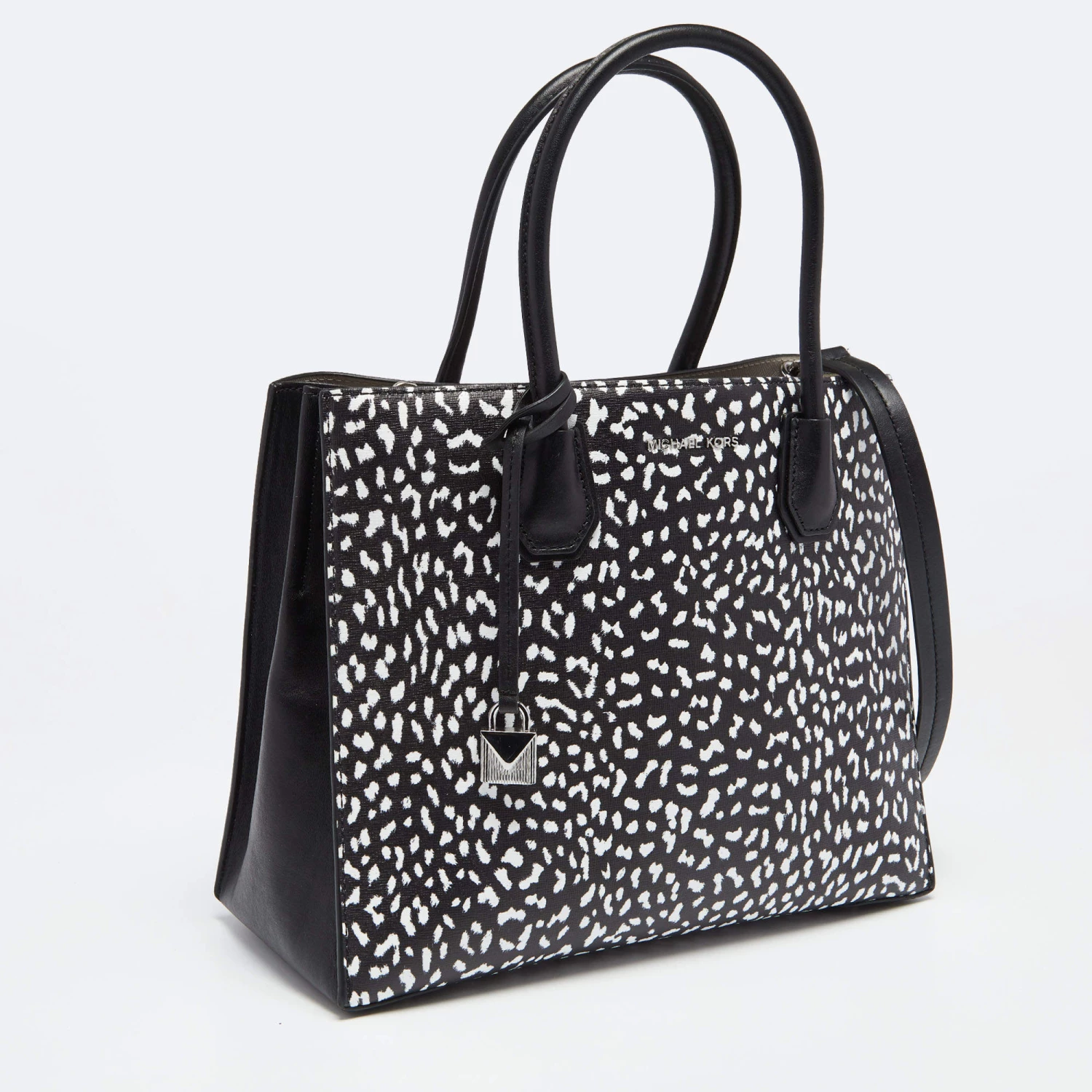 Michael Kors Black/White Leopard Print Leather Large Mercer Tote For Women - Image 3