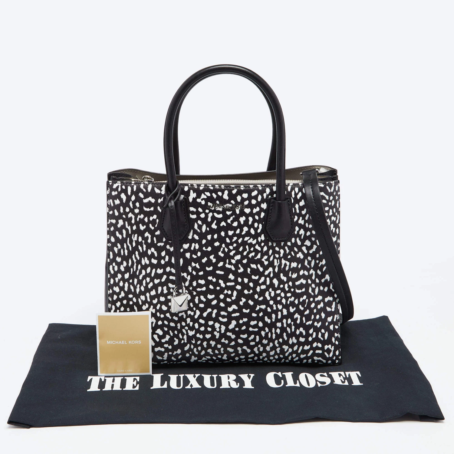 Michael Kors Black/White Leopard Print Leather Large Mercer Tote For Women - Image 9