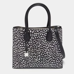 Michael Kors Black/White Leopard Print Leather Large Mercer Tote For Women
