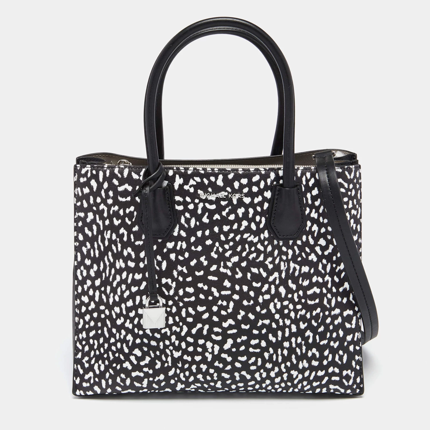 Michael Kors Black/White Leopard Print Leather Large Mercer Tote For Women