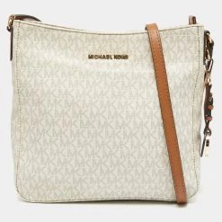 Michael Kors White Signature Coated Canvas Jet Set Messenger Bag For Women