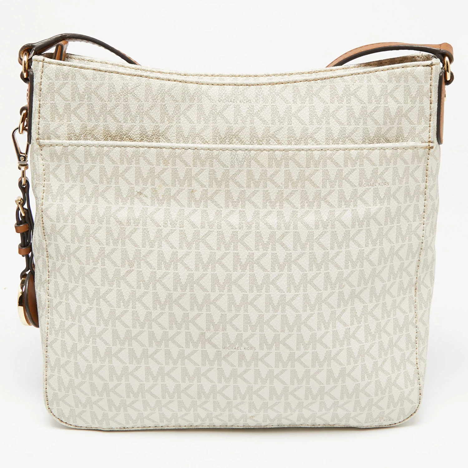 Michael Kors White Signature Coated Canvas Jet Set Messenger Bag For Women - Image 4