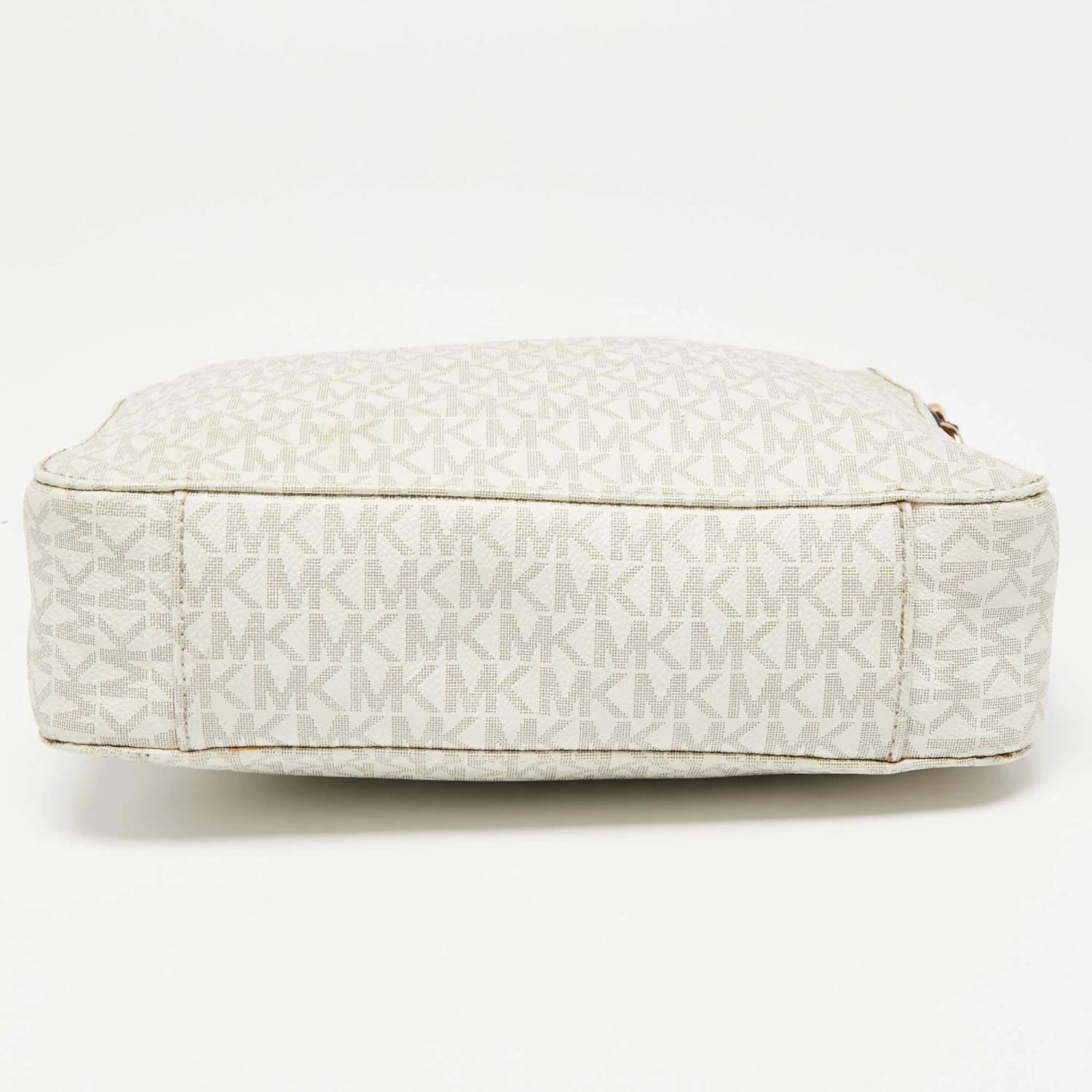 Michael Kors White Signature Coated Canvas Jet Set Messenger Bag For Women - Image 6