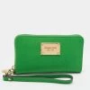 Michael Kors Green Leather Jet Set Zip Around Wristlet Wallet For Women