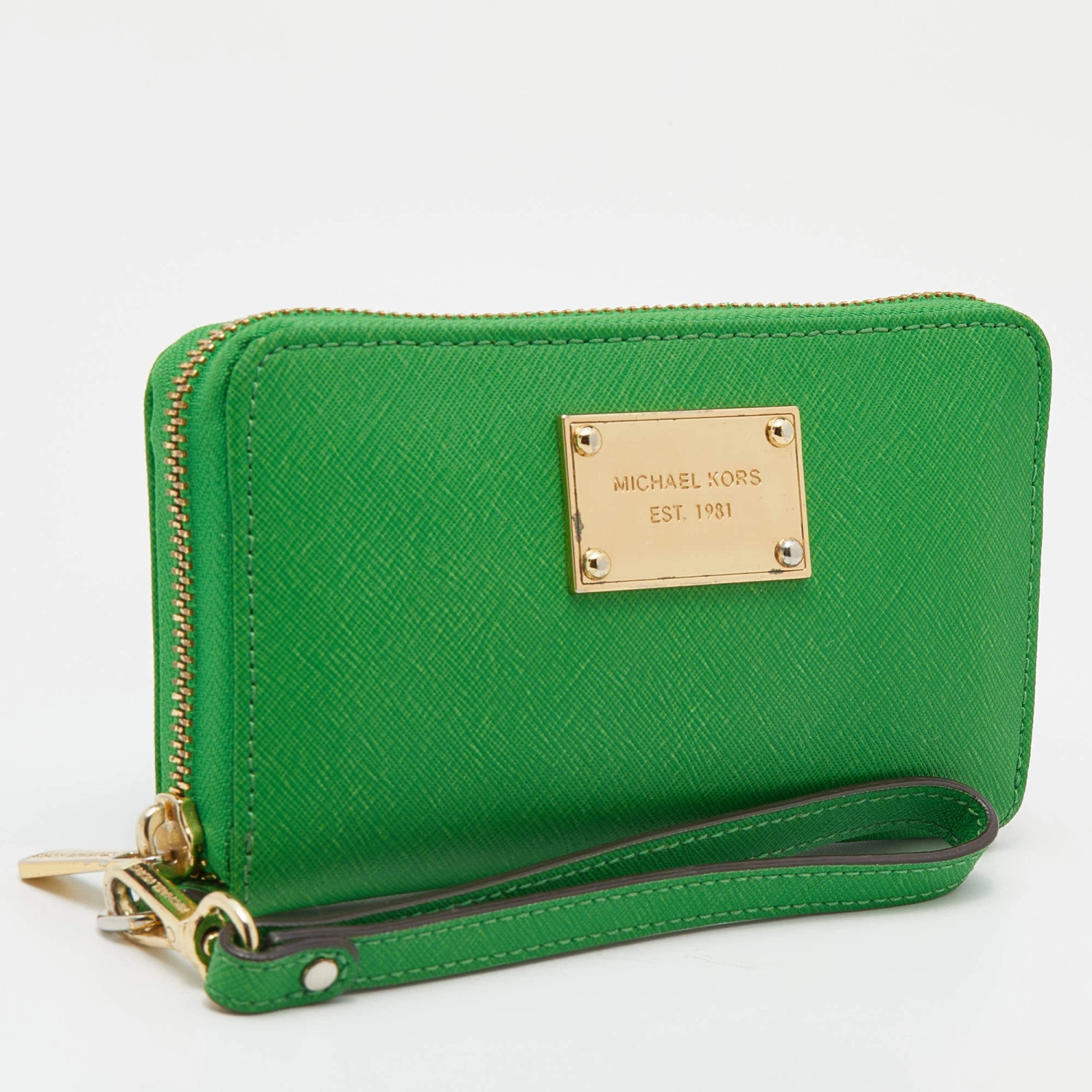 Michael Kors Green Leather Jet Set Zip Around Wristlet Wallet For Women - Image 3