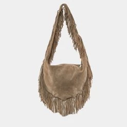 Michael Kors Beige Suede Fringe Hobo For Women