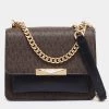 Michael Kors Dark Brown/Black Signature Coated Canvas And Leather Jade Shoulder Bag For Women