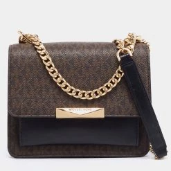 Michael Kors Dark Brown/Black Signature Coated Canvas And Leather Jade Shoulder Bag For Women