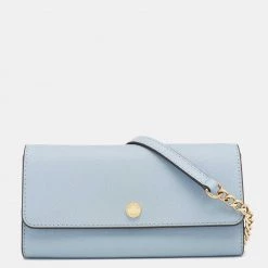 Michael Kors Light Blue Leather Jet Set Travel Wallet On Chain For Women